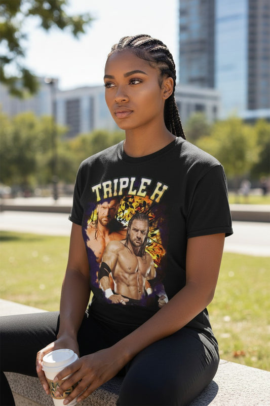 Triple H Fireball Mens Black WWE T-shirt