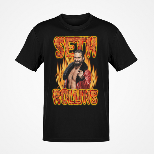 Seth Rollins Standing in Flames Mens Black T-shirt