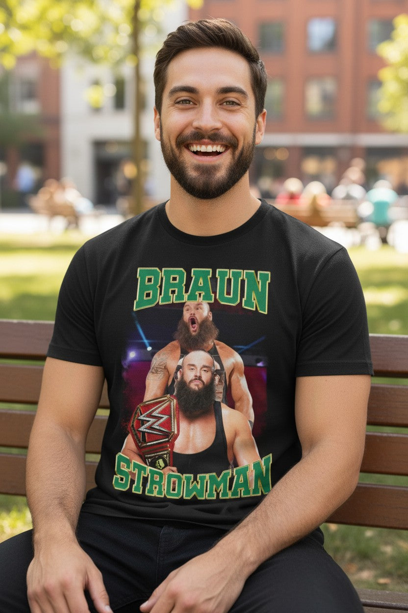 Braun Strowman Championship Belt Double Pose Black T-shirt