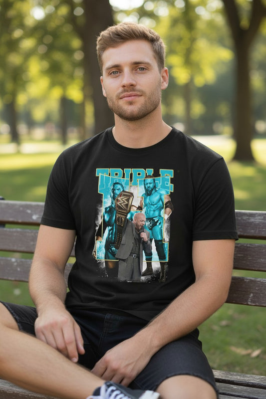 Triple H Authority Blue Mens Black WWE T-shirt