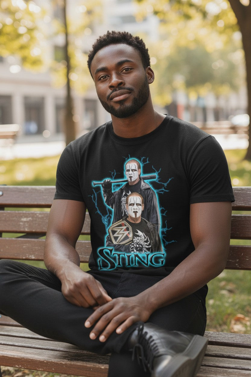 Iconic Sting White Scorpion Baseball Bat Mens Black T-shirt