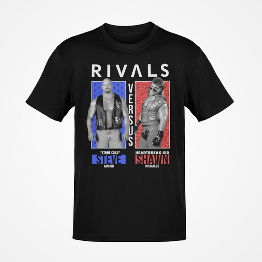 WWE Rivals Stone Cold Steve Austin vs Shawn Michaels Mens Black T-shirt