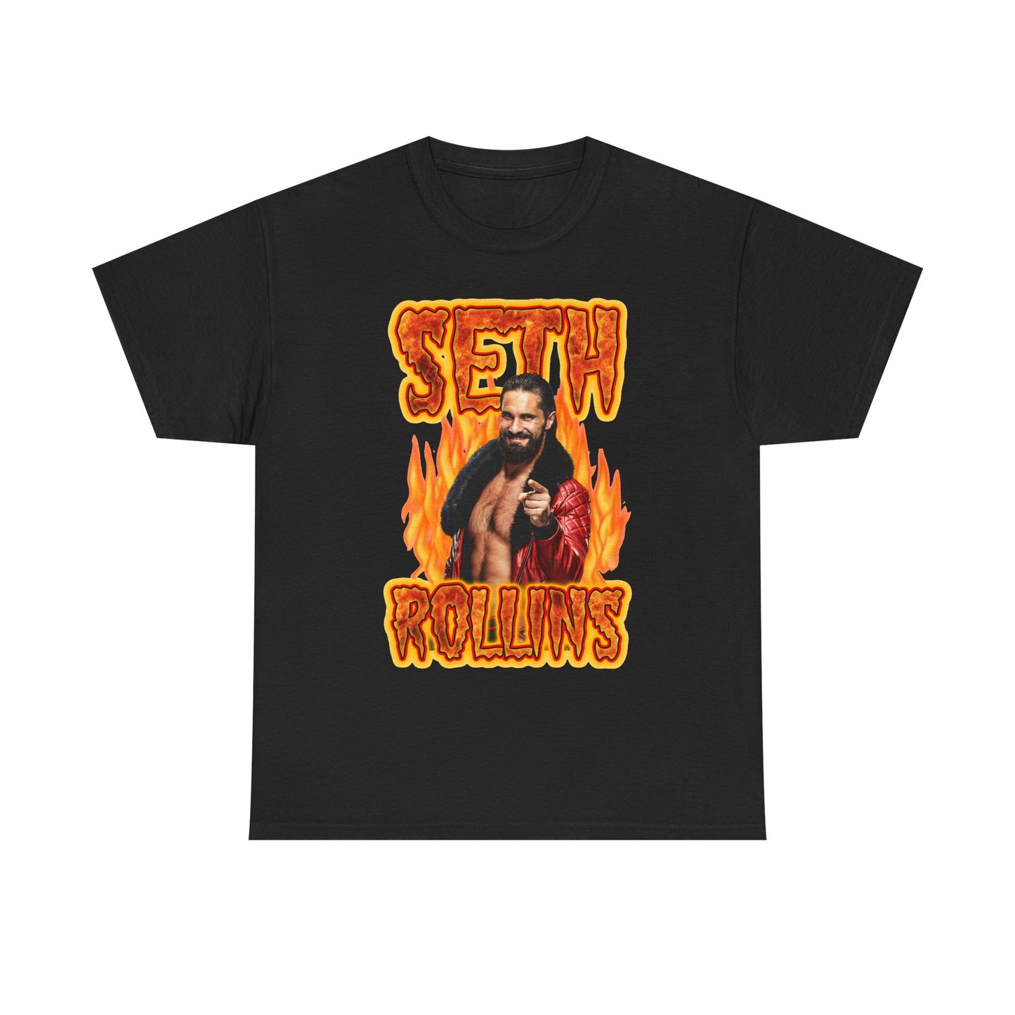 Seth Rollins Standing in Flames Mens Black T-shirt