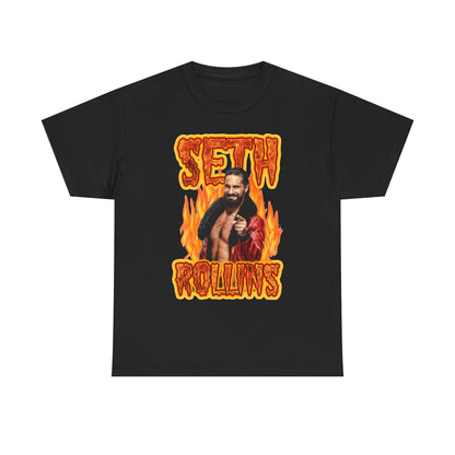 Seth Rollins Standing in Flames Mens Black T-shirt