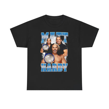 Matt Blue Logo Three Pose Black T-shirt