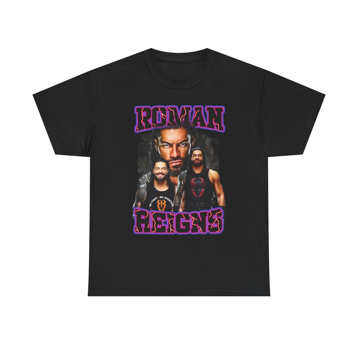 Roman Reigns Purple Name Three Pose Mens Black T-shirt