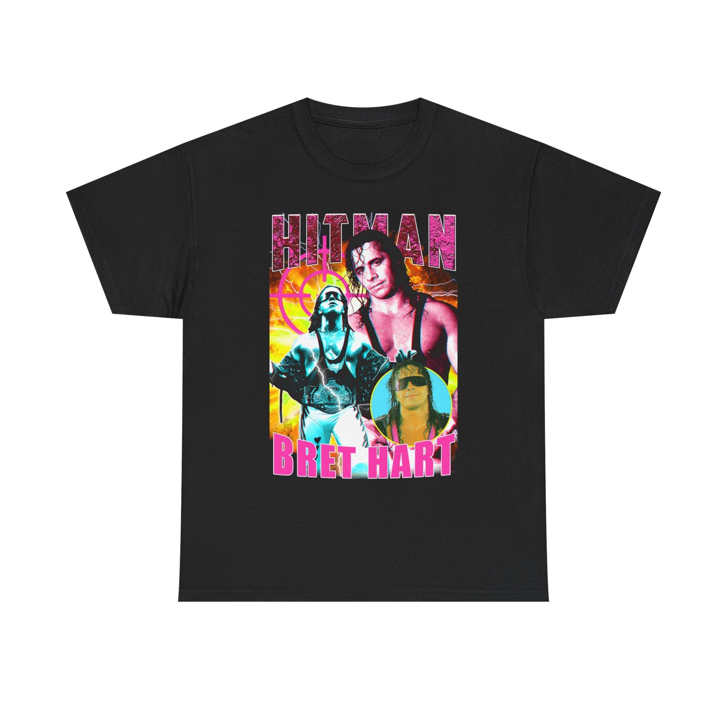 Hitman Bret Hart Three Pose Black T-shirt