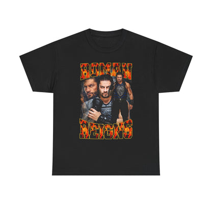Roman Reigns Three Pose Fire Mens Black T-shirt
